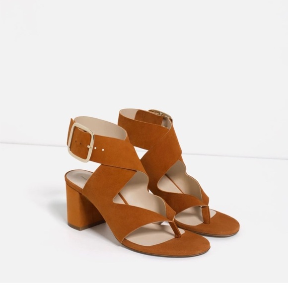 ZARA Faux Suede Leather High Heel Sandals With Buckle Wraparound Strap Tan 6US - Picture 3 of 11